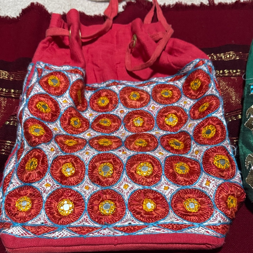 Brand new Embroidered Red and tel green Tote Bag both